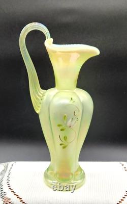 Fenton Topaz Opalescent Art Glass Pitcher Lily Trail GLOWS