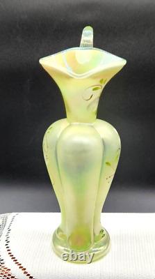 Fenton Topaz Opalescent Art Glass Pitcher Lily Trail GLOWS