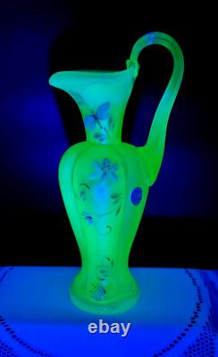 Fenton Topaz Opalescent Art Glass Pitcher Lily Trail GLOWS