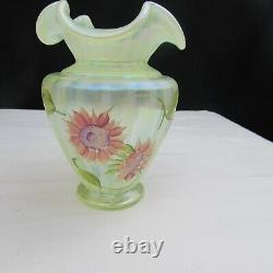 Fenton Topaz Opalescent Autumn Beauty Hand Painted Vase LE Special Order C2490