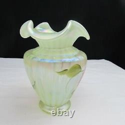 Fenton Topaz Opalescent Autumn Beauty Hand Painted Vase LE Special Order C2490