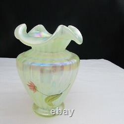 Fenton Topaz Opalescent Autumn Beauty Hand Painted Vase LE Special Order C2490