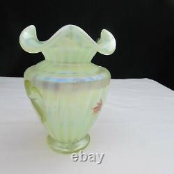 Fenton Topaz Opalescent Autumn Beauty Hand Painted Vase LE Special Order C2490