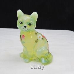 Fenton Topaz Opalescent OOAK MARILYN WAGNER Hand Painted Sitting Cat GLOWS! W131