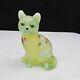 Fenton Topaz Opalescent Ooak Marilyn Wagner Hand Painted Sitting Cat Glows! W131