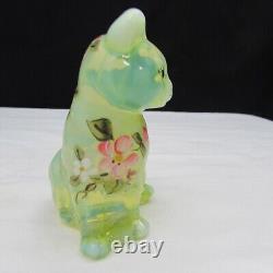 Fenton Topaz Opalescent OOAK MARILYN WAGNER Hand Painted Sitting Cat GLOWS! W131