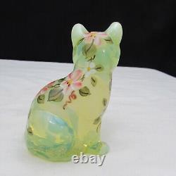 Fenton Topaz Opalescent OOAK MARILYN WAGNER Hand Painted Sitting Cat GLOWS! W131