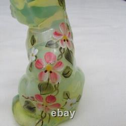 Fenton Topaz Opalescent OOAK MARILYN WAGNER Hand Painted Sitting Cat GLOWS! W131