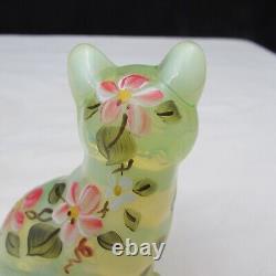 Fenton Topaz Opalescent OOAK MARILYN WAGNER Hand Painted Sitting Cat GLOWS! W131
