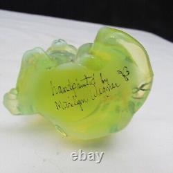 Fenton Topaz Opalescent OOAK MARILYN WAGNER Hand Painted Sitting Cat GLOWS! W131