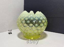 Fenton Topaz Opalescent Vaseline Glass Hobnail Rose Bowl Vase Uranium RARE