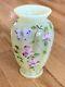 Fenton Topaz Vaseline Opalescent Hand Painted Floral Vase