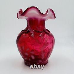 Fenton Vase Art Glass Cranberry Red Color Daisy Fern Opalescent Vintage Design