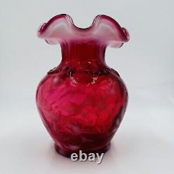 Fenton Vase Art Glass Cranberry Red Color Daisy Fern Opalescent Vintage Design