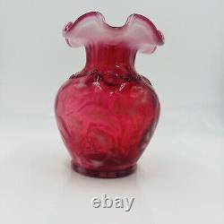 Fenton Vase Art Glass Cranberry Red Color Daisy Fern Opalescent Vintage Design