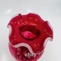 Fenton Vase Art Glass Cranberry Red Color Daisy Fern Opalescent Vintage Design