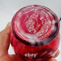 Fenton Vase Art Glass Cranberry Red Color Daisy Fern Opalescent Vintage Design