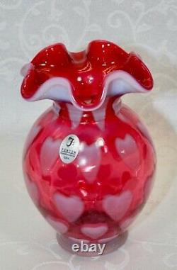 Fenton, Vase, Cranberry Opalescent Glass, Heart Optic, Numbered Edition