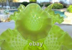 Fenton Vaseline Hobnail Opalescent Art Glass Flower Epergne Vase USA