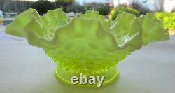 Fenton Vaseline Hobnail Opalescent Art Glass Flower Epergne Vase USA