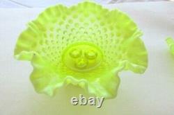 Fenton Vaseline Hobnail Opalescent Art Glass Flower Epergne Vase USA