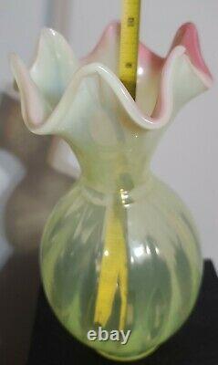 Fenton Very Rare Gift Shop, Pink Opalescent Vaseline Vase 10 1/4