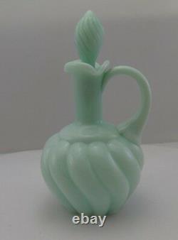 Fenton Vintage Rare 1954 Aqua Blue Tourqouise Swirl Handled Cruet Opaline