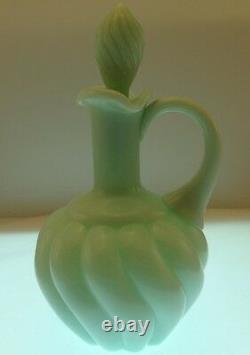 Fenton Vintage Rare 1954 Aqua Blue Tourqouise Swirl Handled Cruet Opaline