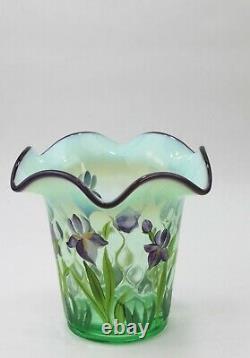 Fenton Willow Green Opalescent Vase Designer Showcase Series Signed