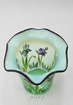 Fenton Willow Green Opalescent Vase Designer Showcase Series Signed