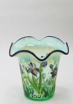 Fenton Willow Green Opalescent Vase Designer Showcase Series Signed