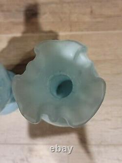 Fenton glass Coin dot blue opalescent glass vases #194