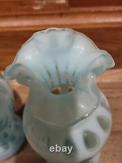 Fenton glass Coin dot blue opalescent glass vases #194