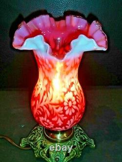 Fenton -l. G. Wright Dayzy & Fern Cranberry Opalescent Glass Lamp- Vase