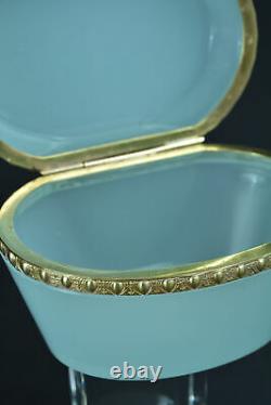 Fine french pale green opaline & gilt brass mount casket trinket jewelry box
