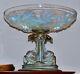 France Large Art Deco Opalescent Glass Bowl Gilded Bronze Base, Signed