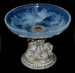 France Large Art Deco Opalescent Glass Bowl Gilded Bronze Base, Signed