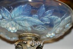 France Large Art Deco Opalescent Glass Bowl Gilded Bronze Base, Signed