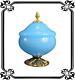 French Antique Blue Opaline Lidded Opaline Candy Box Gilded Brass Stand