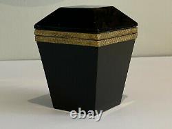 French Art Deco Black Opaline Glass Gilt Ormolu Geometric Shape Casket Box