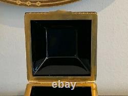 French Art Deco Black Opaline Glass Gilt Ormolu Geometric Shape Casket Box