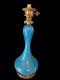 French Art Deco Blue Opaline Gold Flecked Glass & Brass Electiried Lantern