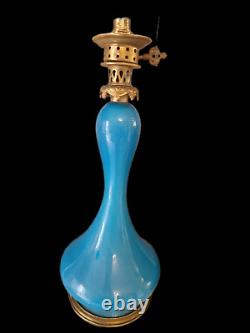 French Art Deco Blue Opaline Gold Flecked Glass & Brass Electiried Lantern