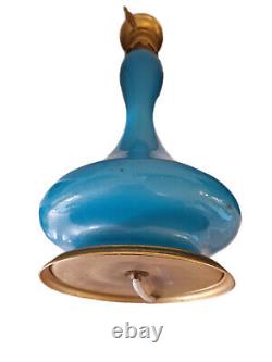 French Art Deco Blue Opaline Gold Flecked Glass & Brass Electiried Lantern
