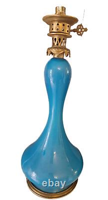French Art Deco Blue Opaline Gold Flecked Glass & Brass Electiried Lantern