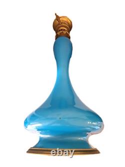 French Art Deco Blue Opaline Gold Flecked Glass & Brass Electiried Lantern