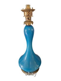 French Art Deco Blue Opaline Gold Flecked Glass & Brass Electiried Lantern