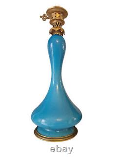 French Art Deco Blue Opaline Gold Flecked Glass & Brass Electiried Lantern