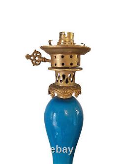 French Art Deco Blue Opaline Gold Flecked Glass & Brass Electiried Lantern