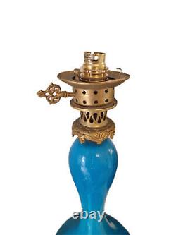 French Art Deco Blue Opaline Gold Flecked Glass & Brass Electiried Lantern